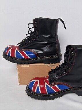 Vtg Gladiator Made In England Combat Boots Wm Sz 8/8.5 Black Union Jack 8 Eye 6"